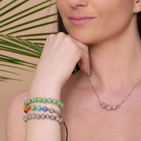 Kiwi | 925 Sterling Silber | Glühwürmchen-Glasarmband